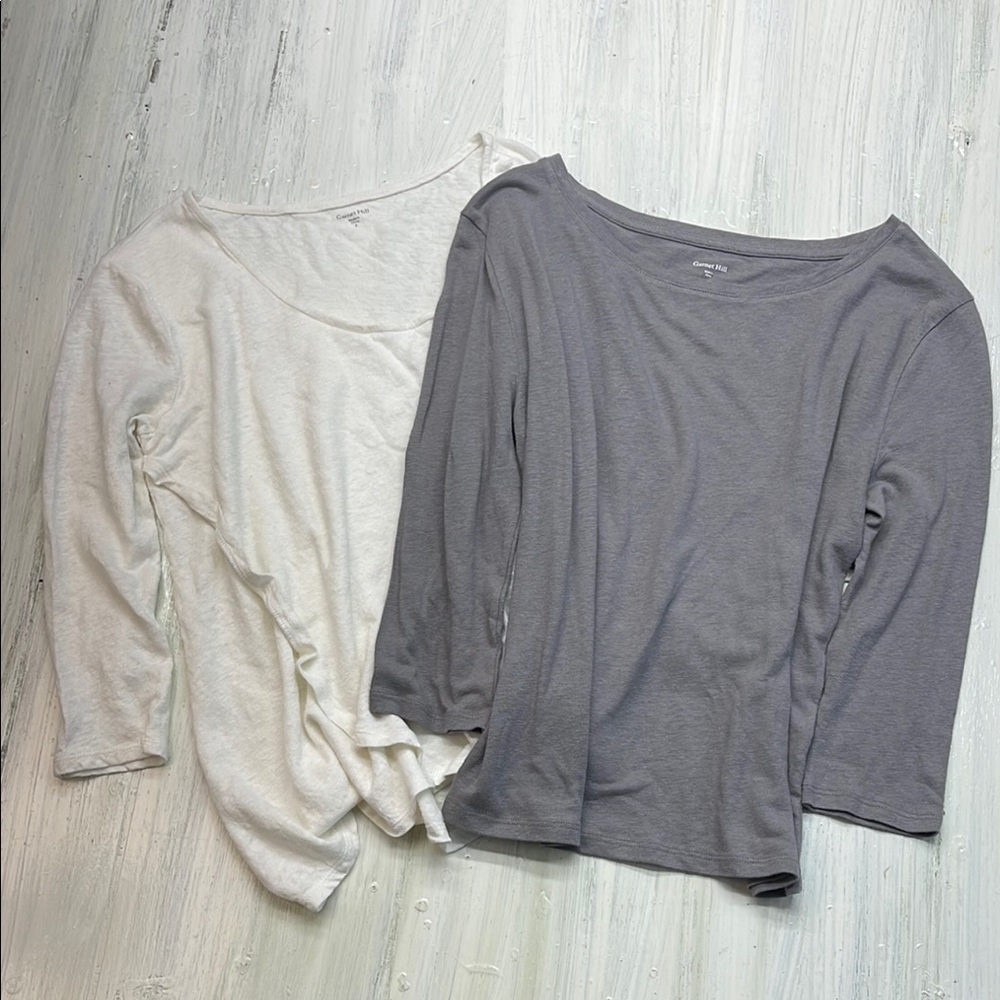 Garnet Hill White S and Gray XS 3/4 Sleeves Blouses